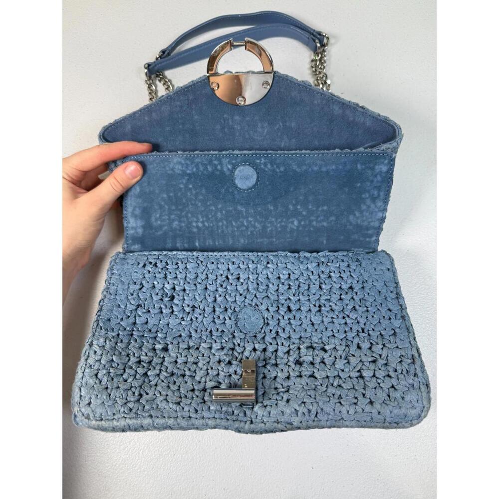 Sandro Blue Raffia YZA Bag with Stains and Hardware Scratch - Picture 6 of 15
